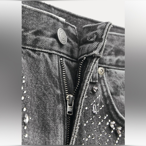 Zara Mid Waist Straight Cut Jewel Jeans - Picture 8 of 8